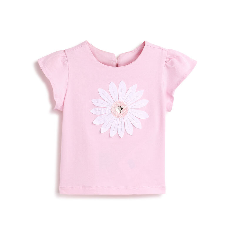 Girls Light Pink Embellished Short Sleeve T-Shirt image number 0